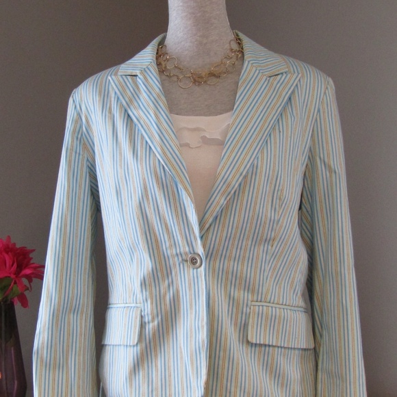 Covington Light Blue Tan White Striped Blazer Sz M - Picture 2 of 4